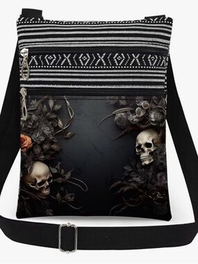 Black Skull Floral Crossbody Bag